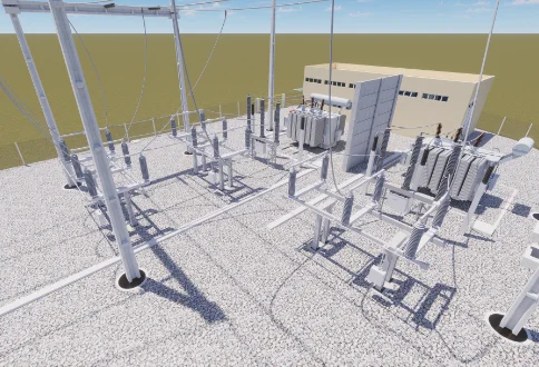 subestação em 138kv renderizado em 3d padrao celesc
